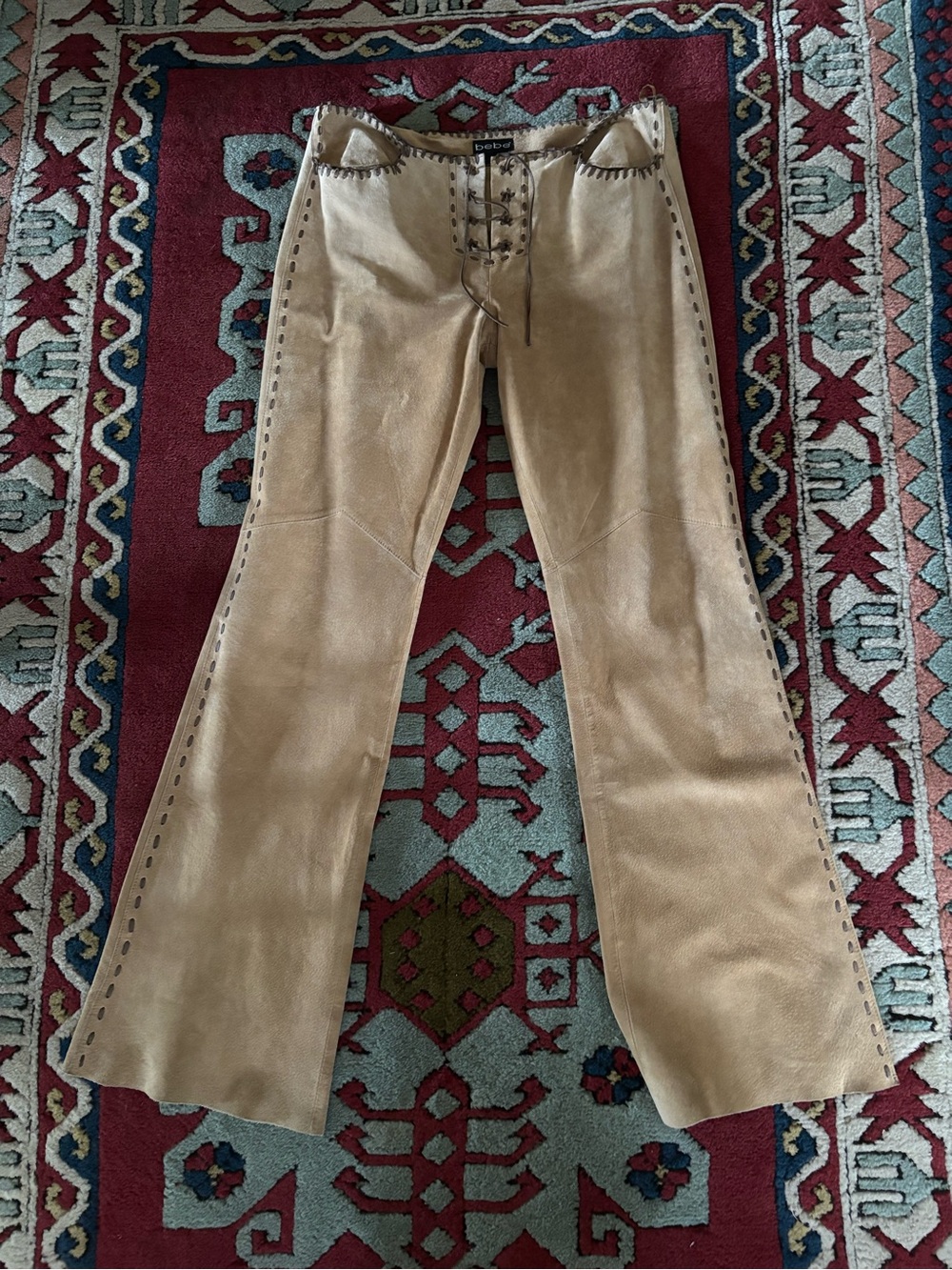 bebe Tan Suede Lace-Up Flared Pants